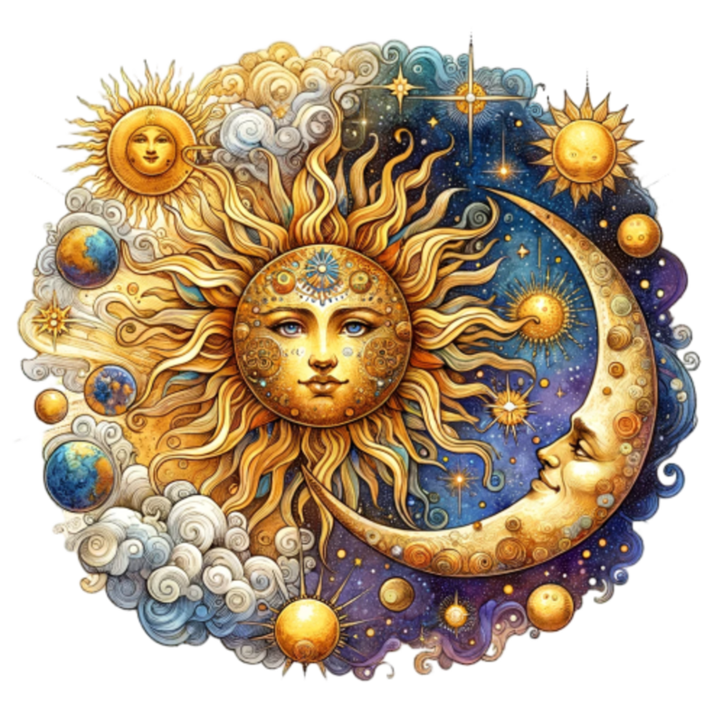 Sonne-Mond-und-Erde Celestial Sun Mystical Moon